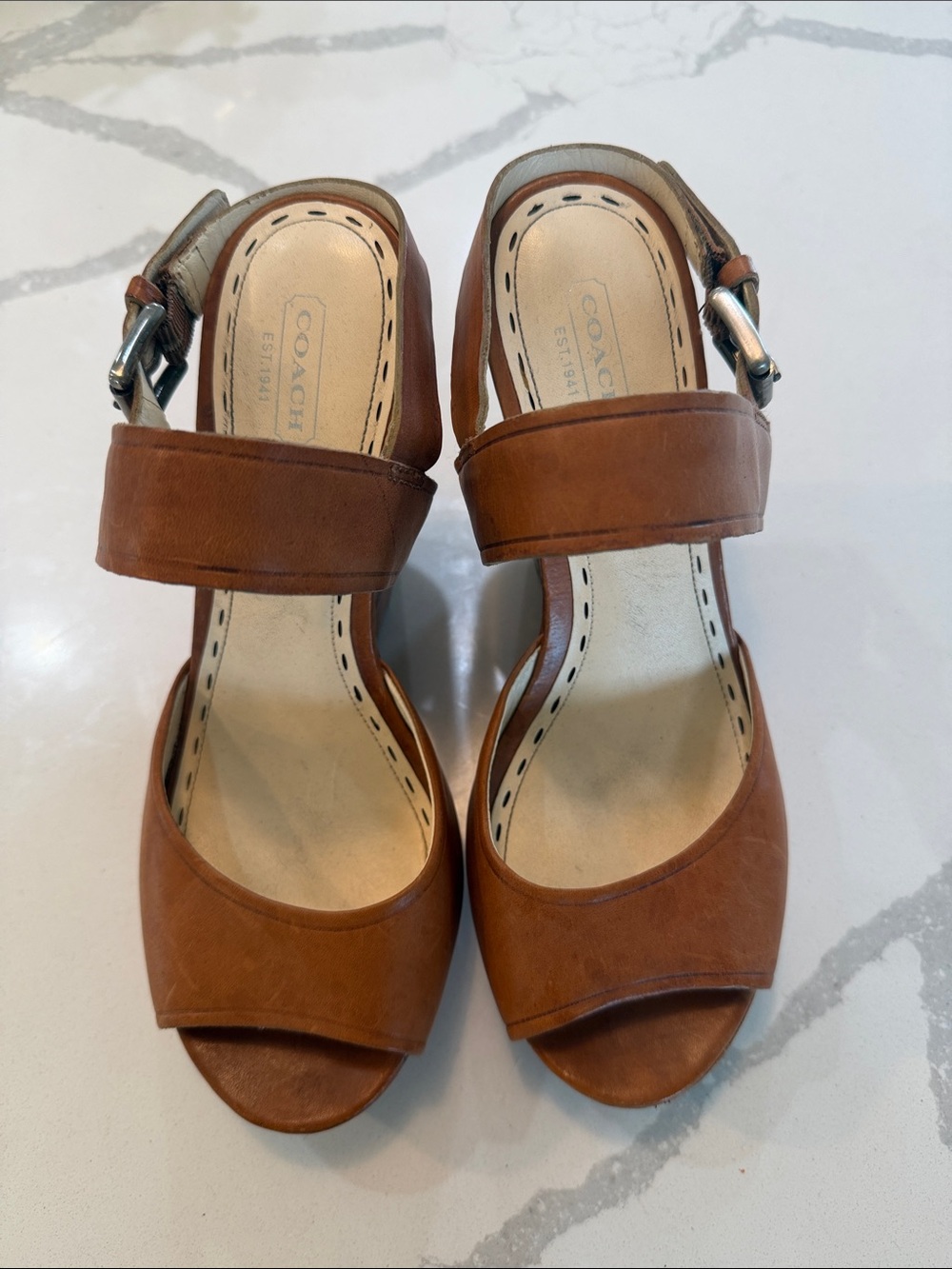 Coach Brown Leather Open-Toe Ankle-Strap Heels